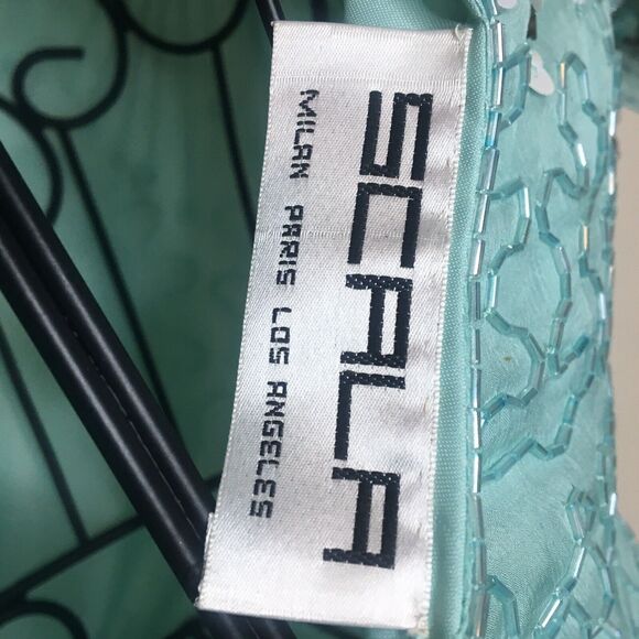 Vth Scala Turquoise White Beaded Sequin Cut Out Back Dress Women’s Size S NWTs - Picture 11 of 12